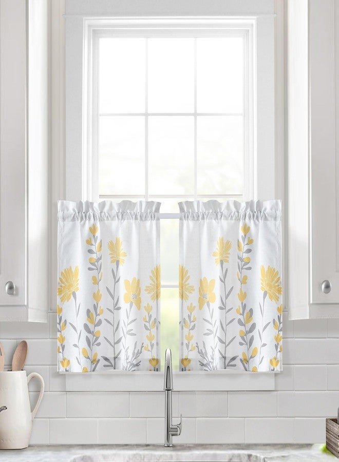 Lush Decor Aprile Linen Kitchen Window Curtain Tiers Set, 29" L x 24" W, Yellow & Gray - Image 1