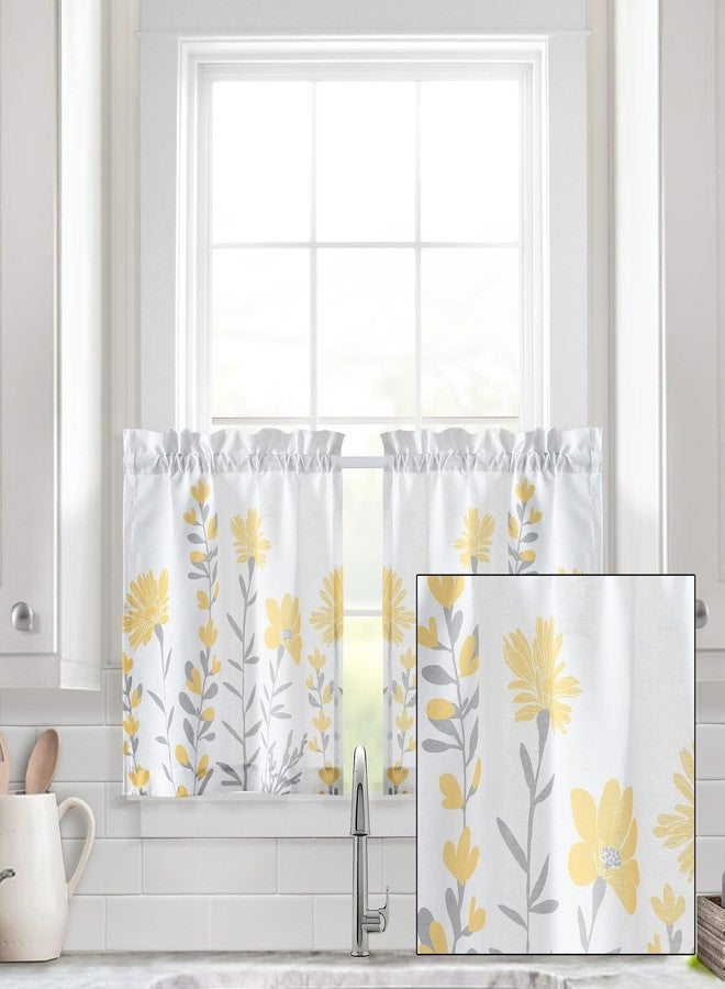 Lush Decor Aprile Linen Kitchen Window Curtain Tiers Set, 29" L x 24" W, Yellow & Gray - Image 2