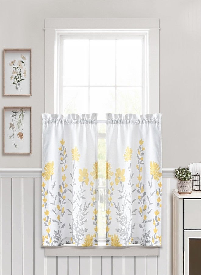 Lush Decor Aprile Linen Kitchen Window Curtain Tiers Set, 29" L x 24" W, Yellow & Gray - Image 5