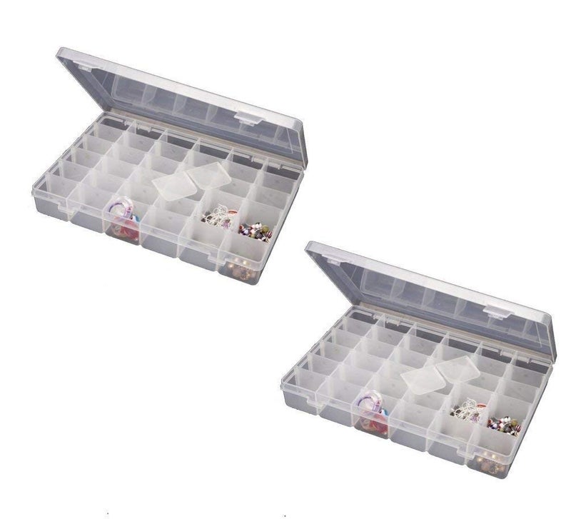 Inditradition 36 Grid Cells Multipurpose Rectangular Storage Box with Removable Dividers (28 x 19 x 4.5 cm, Transparent)- Pack of 2 - Image 1