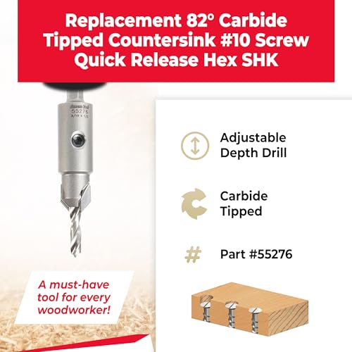 Amana Tool Carbide Tipped 82 Degree Countersink Drill Bit 55276 12 Dia x 316 Drill D x 14 Inch Quick Release Hex Shank for Tool 55242 - Image 3