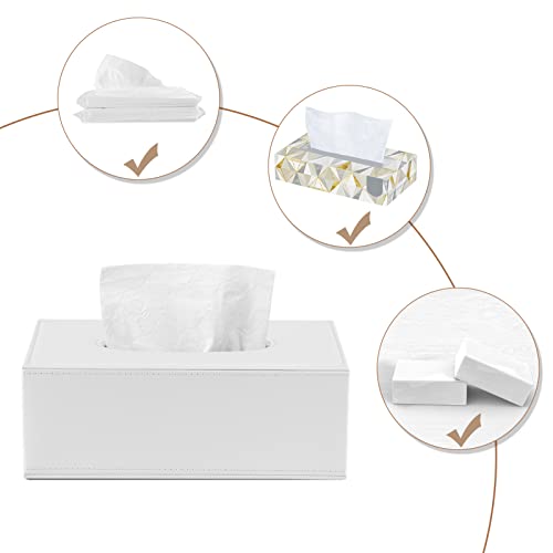 KINGFOM Rectangular PU Leather Tissue Box Cover - Facial Tissue Paper Napkin Holder for Bathroom, Home, Office, Car Automotive Decoration with Magnetic Bottom(White) - Image 4
