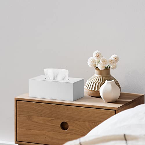 KINGFOM Rectangular PU Leather Tissue Box Cover - Facial Tissue Paper Napkin Holder for Bathroom, Home, Office, Car Automotive Decoration with Magnetic Bottom(White) - Image 3