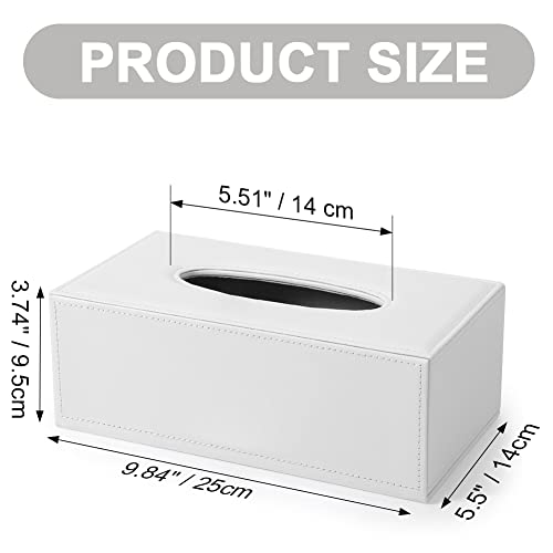 KINGFOM Rectangular PU Leather Tissue Box Cover - Facial Tissue Paper Napkin Holder for Bathroom, Home, Office, Car Automotive Decoration with Magnetic Bottom(White) - Image 2