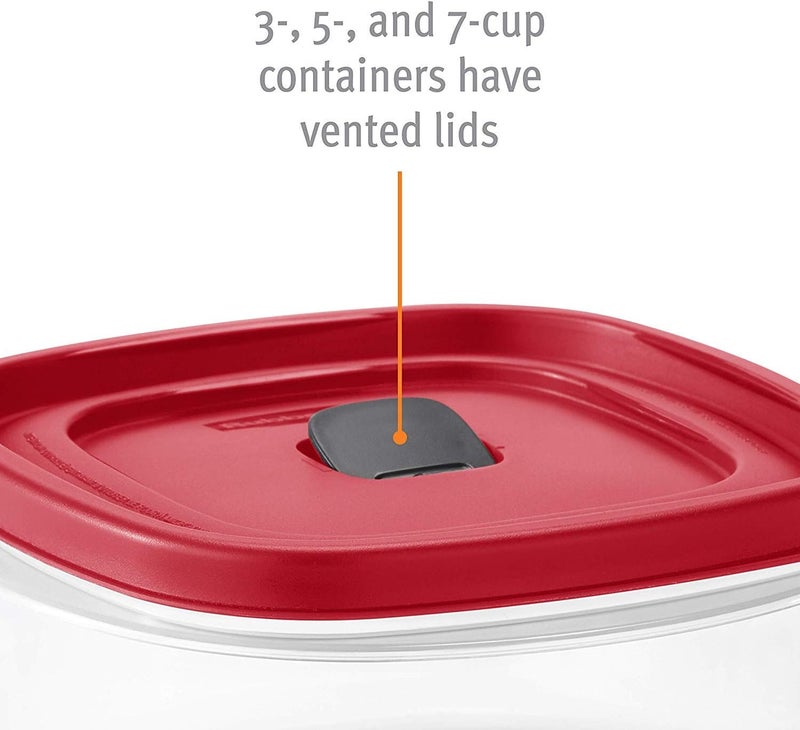 Rubbermaid حاوية تخزين الطعام مربعة سعة 5 أكواب من Rubbermaid مع أغطية سهلة البحث - عبوة من 3 قطع باللون الأحمر مع فتحات تهوية - Image 4