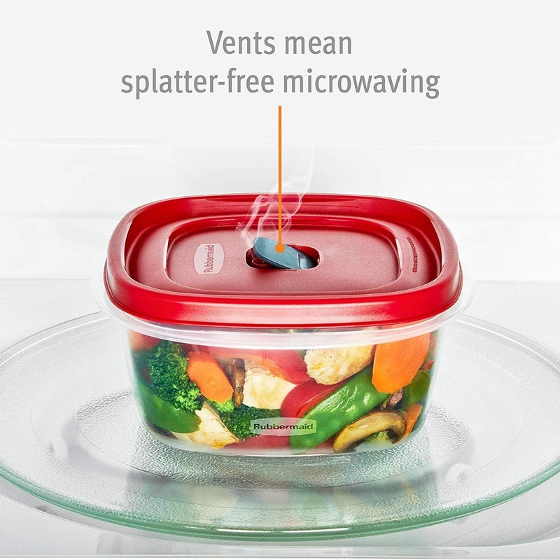 Rubbermaid حاوية تخزين الطعام مربعة سعة 5 أكواب من Rubbermaid مع أغطية سهلة البحث - عبوة من 3 قطع باللون الأحمر مع فتحات تهوية - Image 3