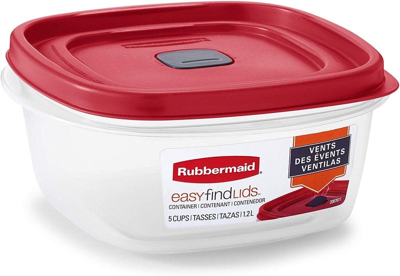 Rubbermaid حاوية تخزين الطعام مربعة سعة 5 أكواب من Rubbermaid مع أغطية سهلة البحث - عبوة من 3 قطع باللون الأحمر مع فتحات تهوية - Image 2