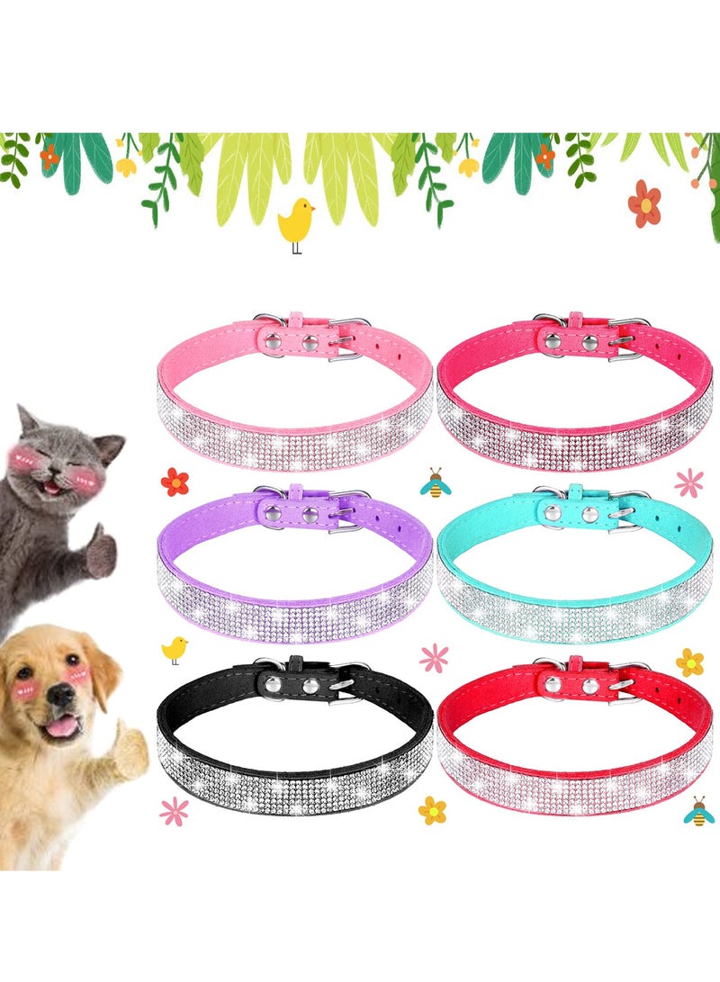 Sparkling Rhinestone Dog Collars - 6PCS Adjustable Leather Bling Necklaces for Small, Medium & Large Dogs and Cats - Colorful & Soft Design - Image 1