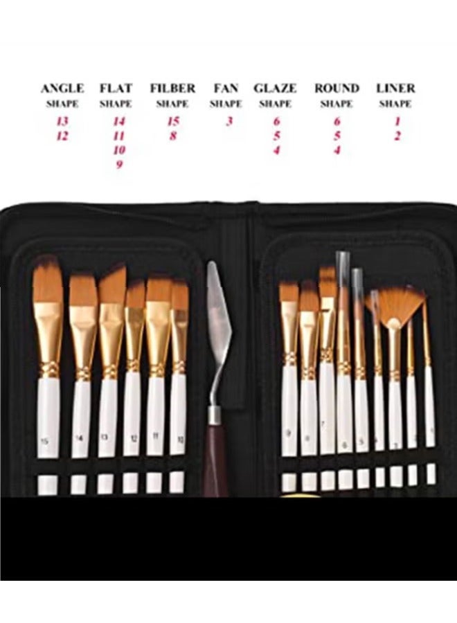 ZCM-HAPPY Premium Pack of 15 Artist Paint Brushes With 1 Sponge - Gold and White Design, Versatile for All Painting Techniques - Image 3