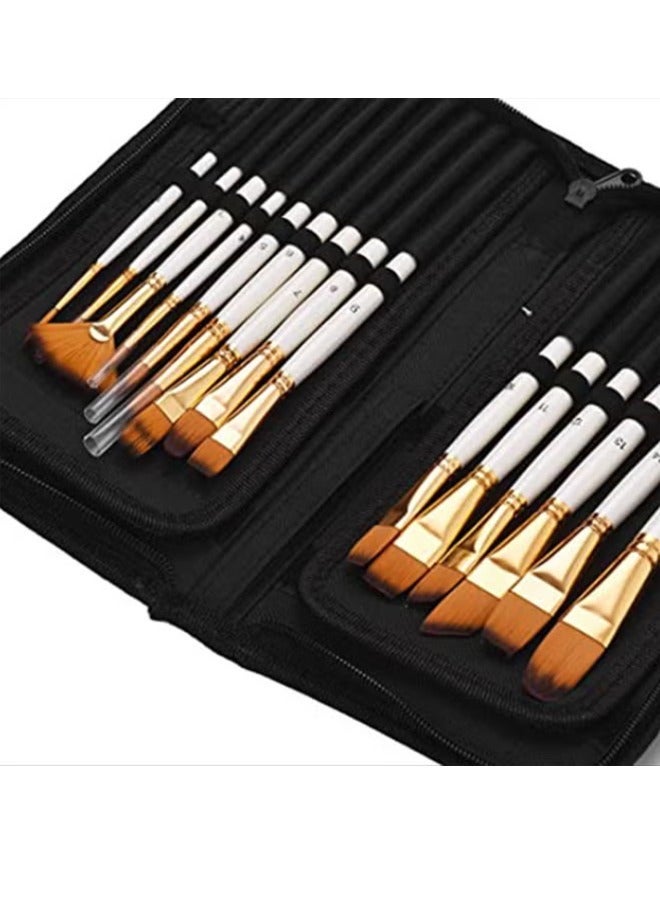 ZCM-HAPPY Premium Pack of 15 Artist Paint Brushes With 1 Sponge - Gold and White Design, Versatile for All Painting Techniques - Image 2