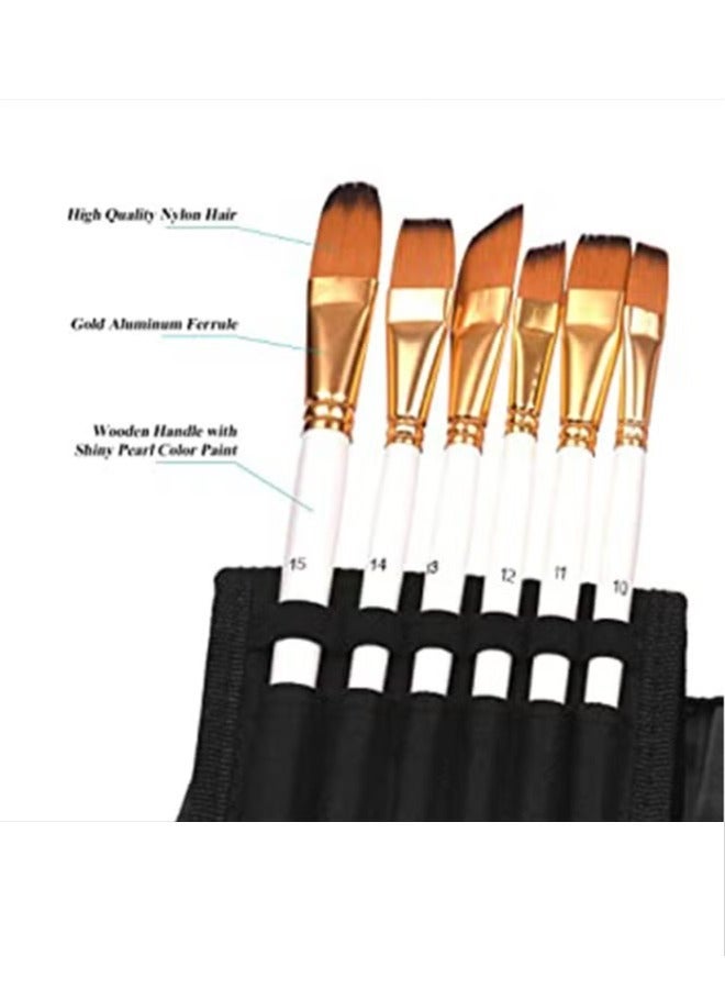 ZCM-HAPPY Premium Pack of 15 Artist Paint Brushes With 1 Sponge - Gold and White Design, Versatile for All Painting Techniques - Image 4