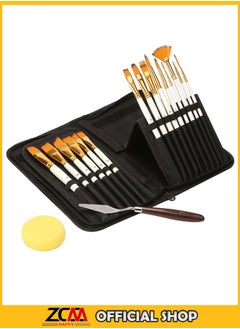 ZCM-HAPPY Premium Pack of 15 Artist Paint Brushes With 1 Sponge - Gold and White Design, Versatile for All Painting Techniques  - Image 1