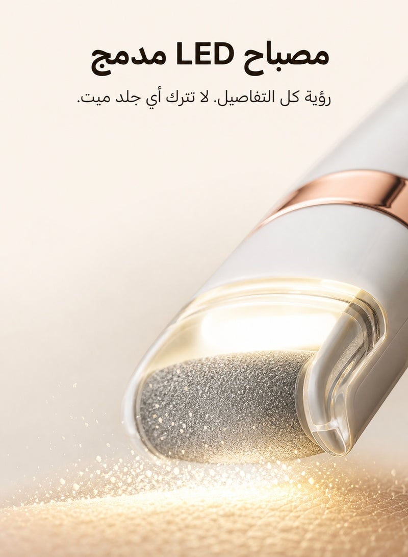 جهاز تقشير القدمين الكهربائي، جهاز تقشير القدمين الكهربائي، مزيل النسيج المتصلب الكهربائي، مزود برأسين دوارين (رأس ذو حبيبات ناعمة + رأس ذو حبيبات خشنة)، لإزالة الجلد الميت والنسيج المتصلب، أبيض - Image 5