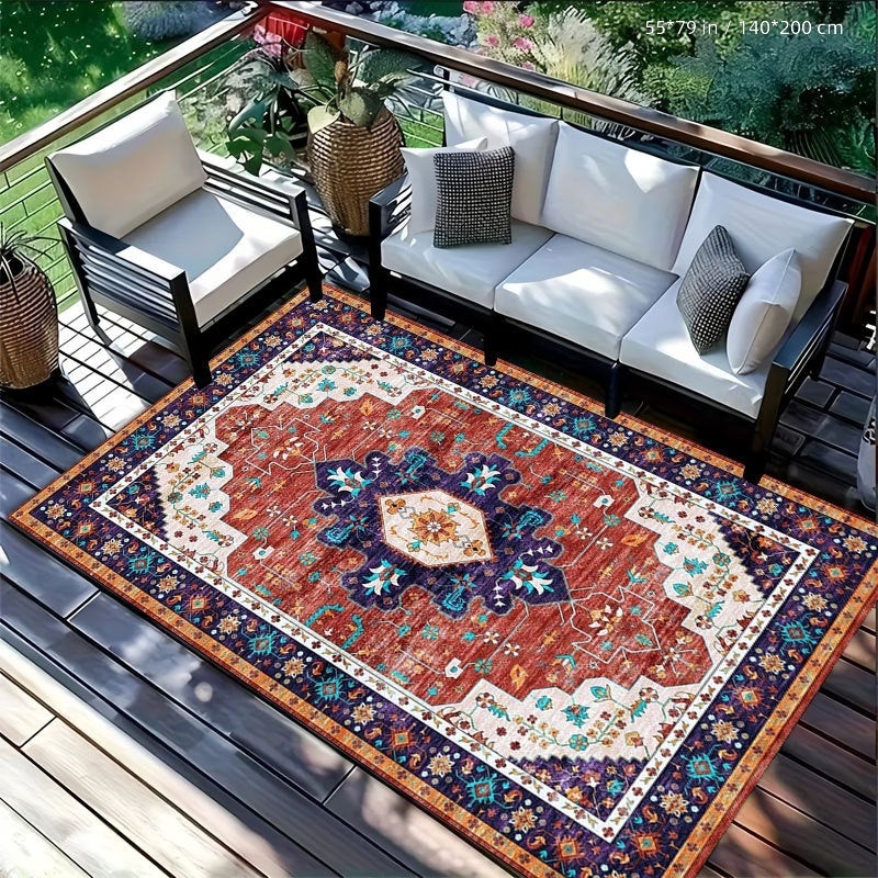 Persian Style Living Room Carpet - Durable Polyester Area Rug for Home, Hotel,  Bedside - Image 1