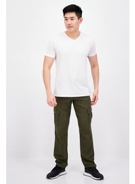 Threadbare Men Regular Fit Solid Cargo Pants, Army Green  - Image 4