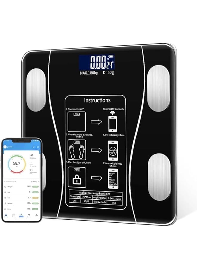 PROMASS Smart Digital Weight Scale With Bluetooth, Wireless Digital Bathroom Scale, Body Fat Weight Scale, 14 Measurements, Weight & Body, Fat & BMI, Fitness Body Composition Analysis, lbs & kg, Black