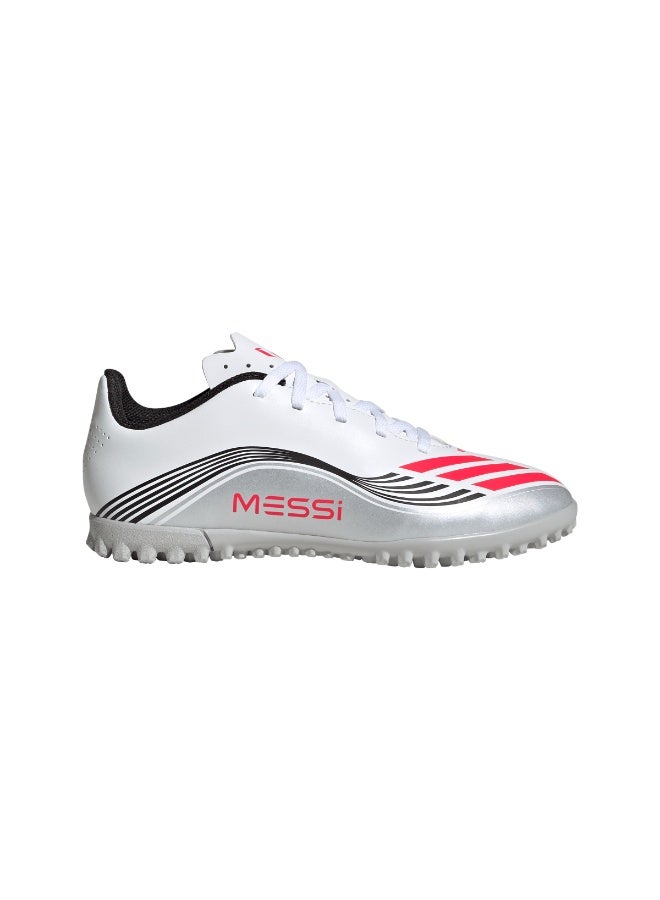 Adidas أديداس F50 ميسي كلوب أحذية العشب للأطفال - أبيض/أحمر لوسيد - Image 1