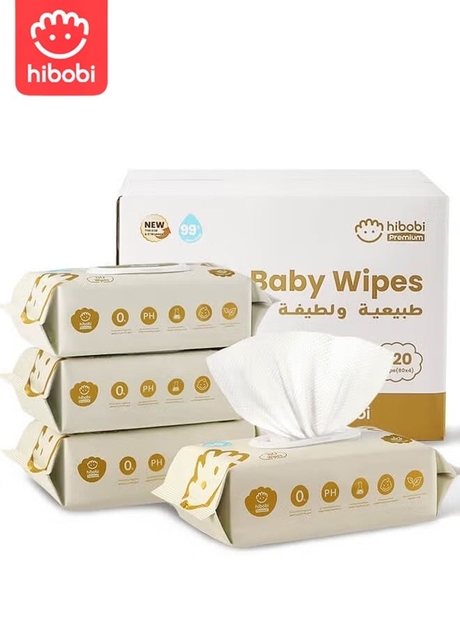 hibobi 99% Water Ultra-Mild Cleansing Baby Refresh Wipes, 320 Count(4 Pack) - Image 1