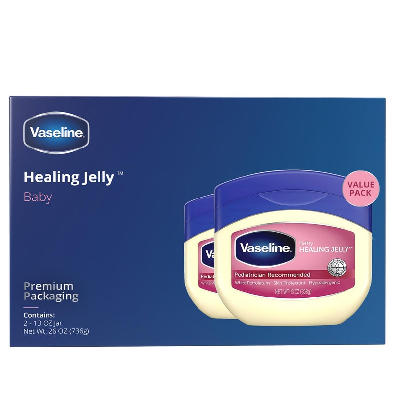 Vaseline فازلين هيلينغ جيلي بيبي، عبوة 2 – مرطب مضاد للحساسية للعناية بالرضع، طفح الحفاض، البشرة الحساسة والجافة، برائحة بودرة الأطفال، 13 أونصة لكل منها - Image 2