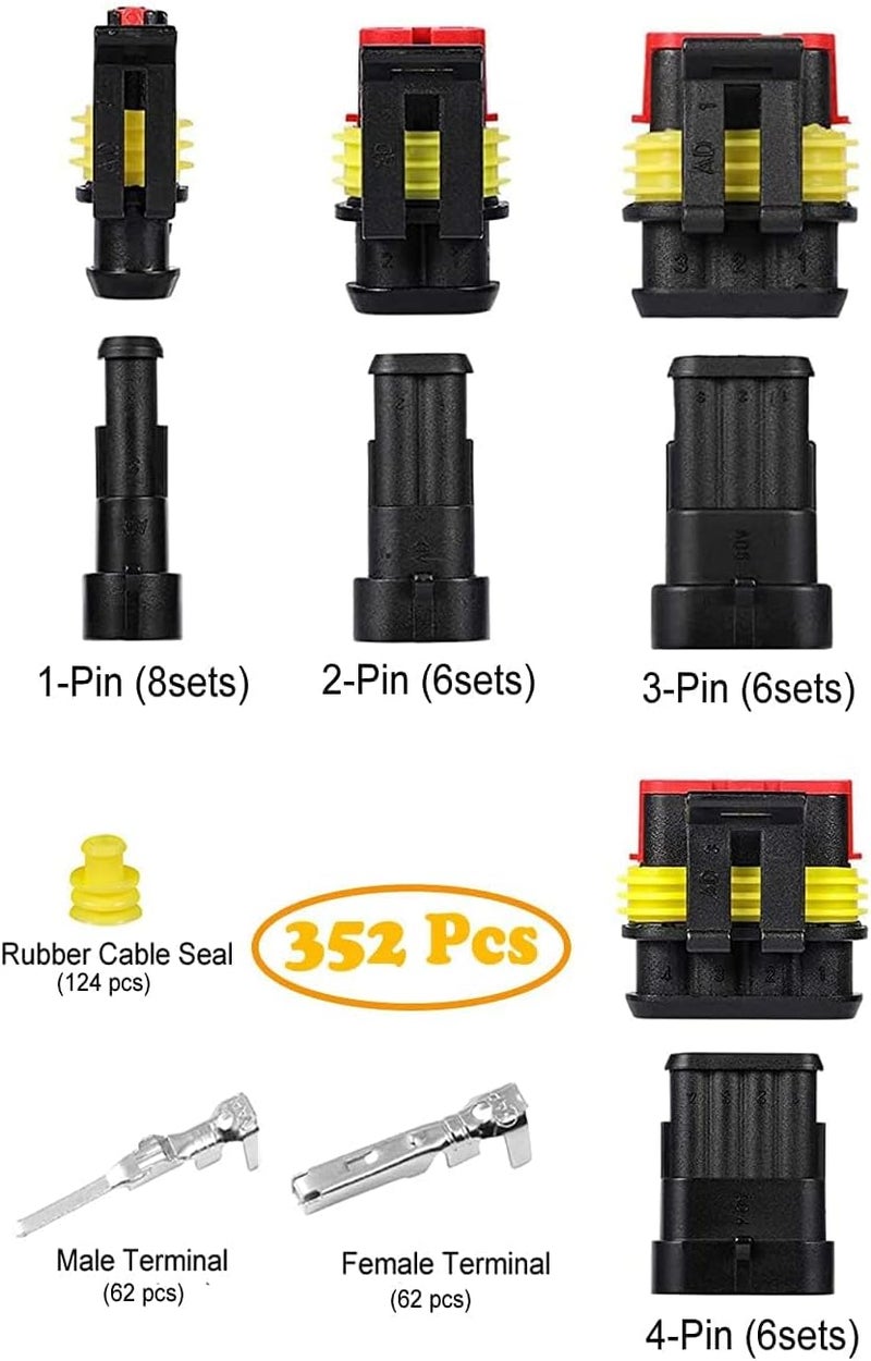 MAKINGTEC Waterproof Automotive Electrical Connector Terminal 352 Pieces Set Boxed Xenon Lamp Harness Connector Plug Kit for Electrical Connector 1/2/3/4 Pin Connector - Image 3