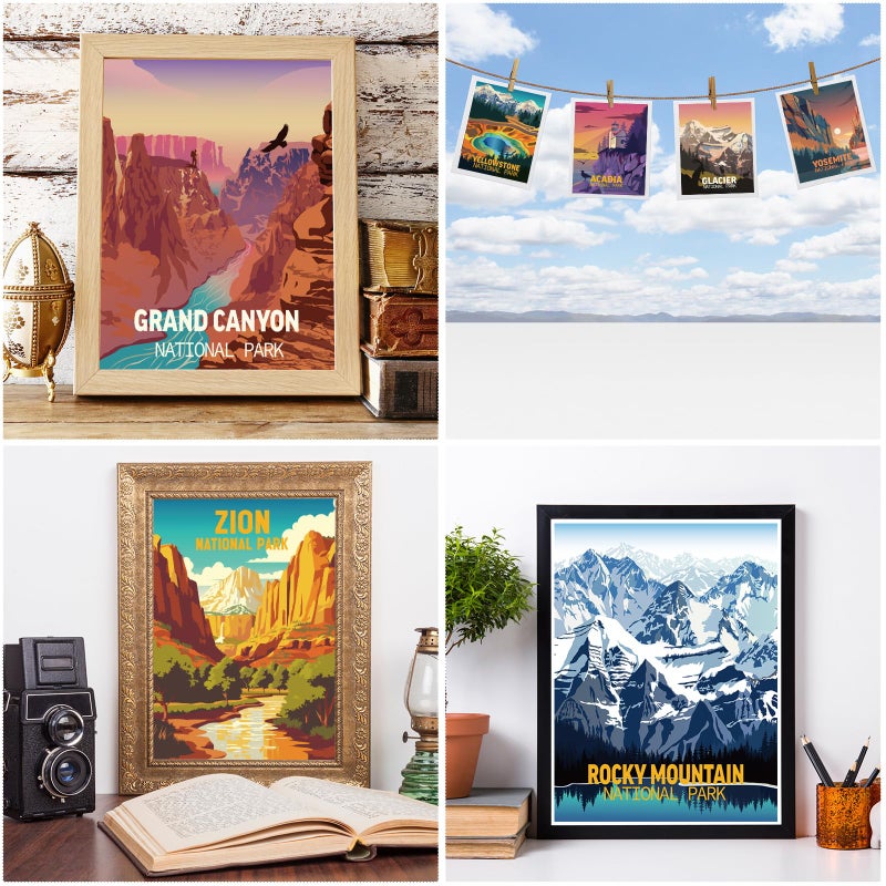 Outus 9 Pieces Vintage National Park Art Posters Prints Nature Art and Mountain Print Set Abstract Travel Unframed for Hikers Campers Living Room Decor, 8 x 10 Inch(National Park) - Image 4