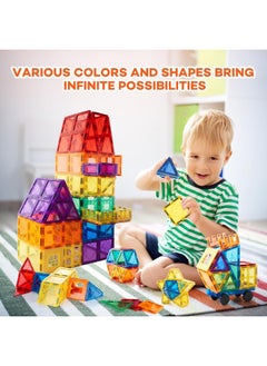 46pcs Magnetic Tiles Set - Educational 3D Magnet Building Blocks - Building Construction Toys for Kids - Upgraded Version with Strong Magnets - Creativity, Imagination, Inspiration