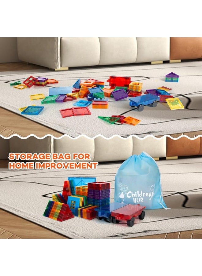 Children Hub - 46pcs Magnetic Tiles Set - Educational 3D Magnet Building Blocks - Building Construction Toys for Kids - Upgraded Version with Strong Magnets - Creativity, Imagination, Inspiration - Image 1