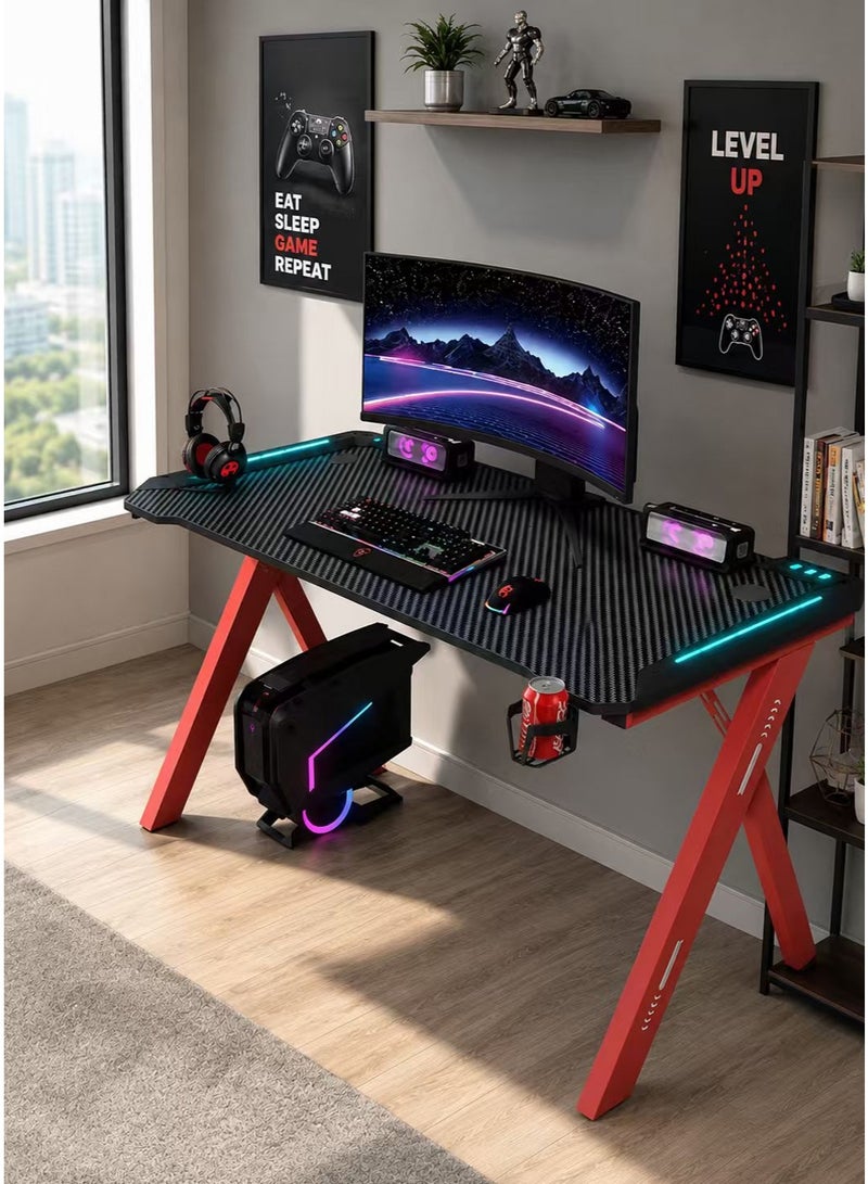 KLNAMAEAAN Modern Gaming Desk with LED Lighting – 120 cm Computer Table for Gamer Setup, Laptop & Office Use - Image 1