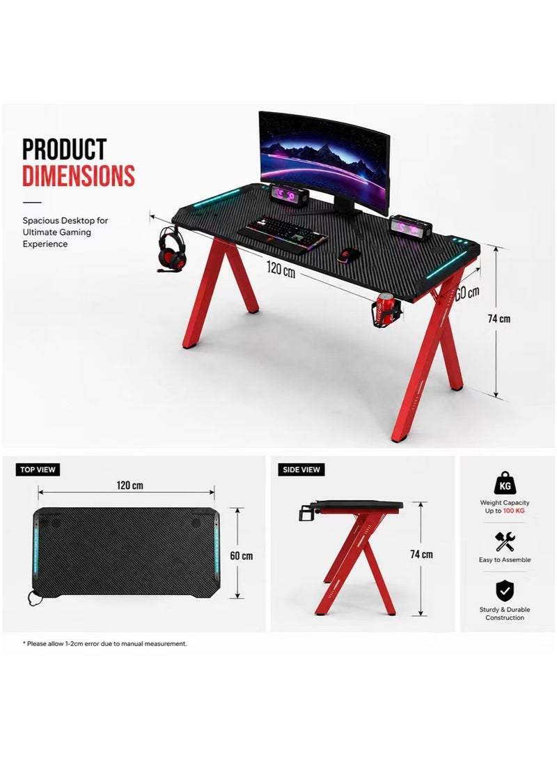 KLNAMAEAAN Modern Gaming Desk with LED Lighting – 120 cm Computer Table for Gamer Setup, Laptop & Office Use - Image 3