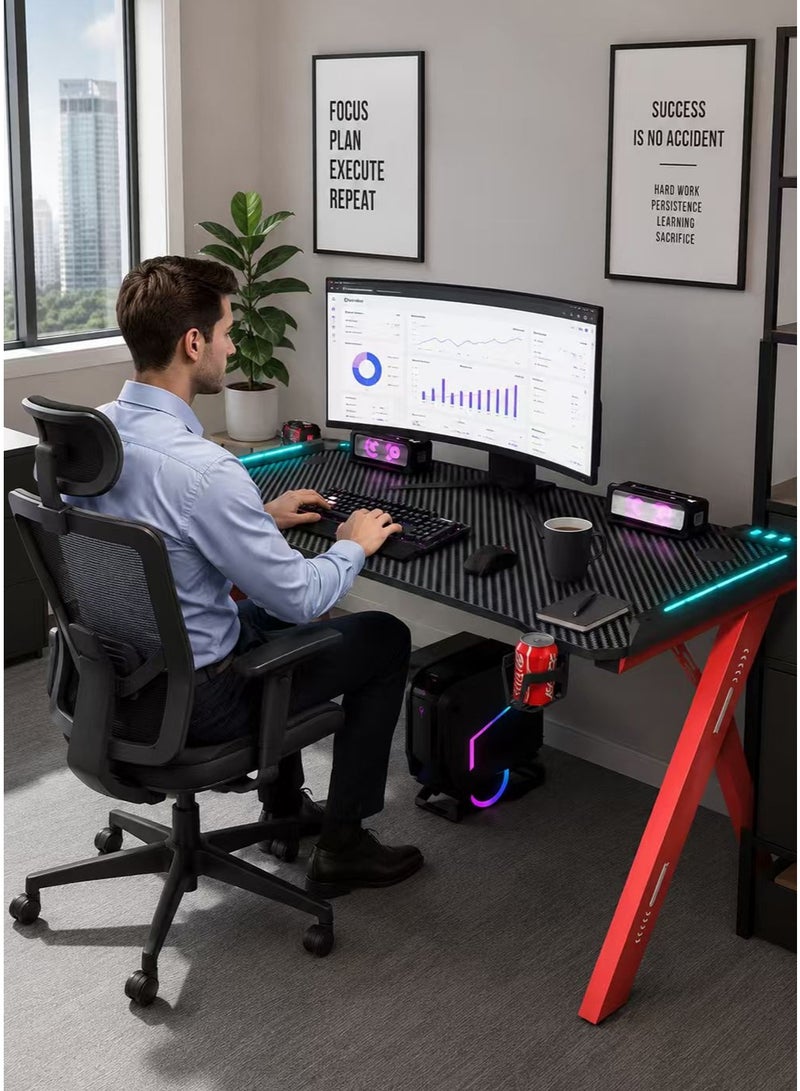 KLNAMAEAAN Modern Gaming Desk with LED Lighting – 120 cm Computer Table for Gamer Setup, Laptop & Office Use - Image 2
