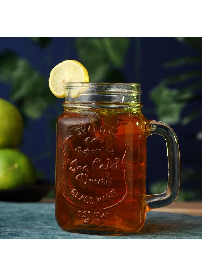 SAVE™ Minimal Mason Jar with handle | Stylish Embossing Design | 450 ml | (20) - Image 2