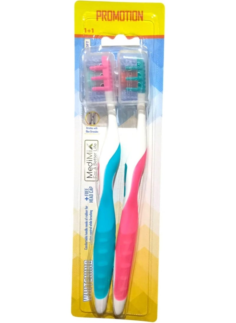 🦷 “Medi Max” Toothbrush Set – Soft Bristles for Gum Protection & Ideal Daily Cleaning | 2 Brushes + Free Cover – Show Your Smile! 😁 - Image 1