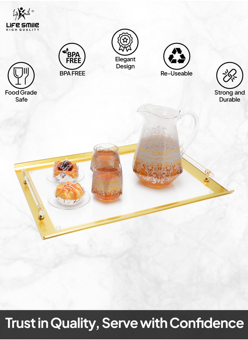 Life Smile - Acrylic Tray, Clear Tray, Acrylic Serving Tray with Handles for Ottoman, Coffee, Appetizer, Breakfast (Clear) - Image 1