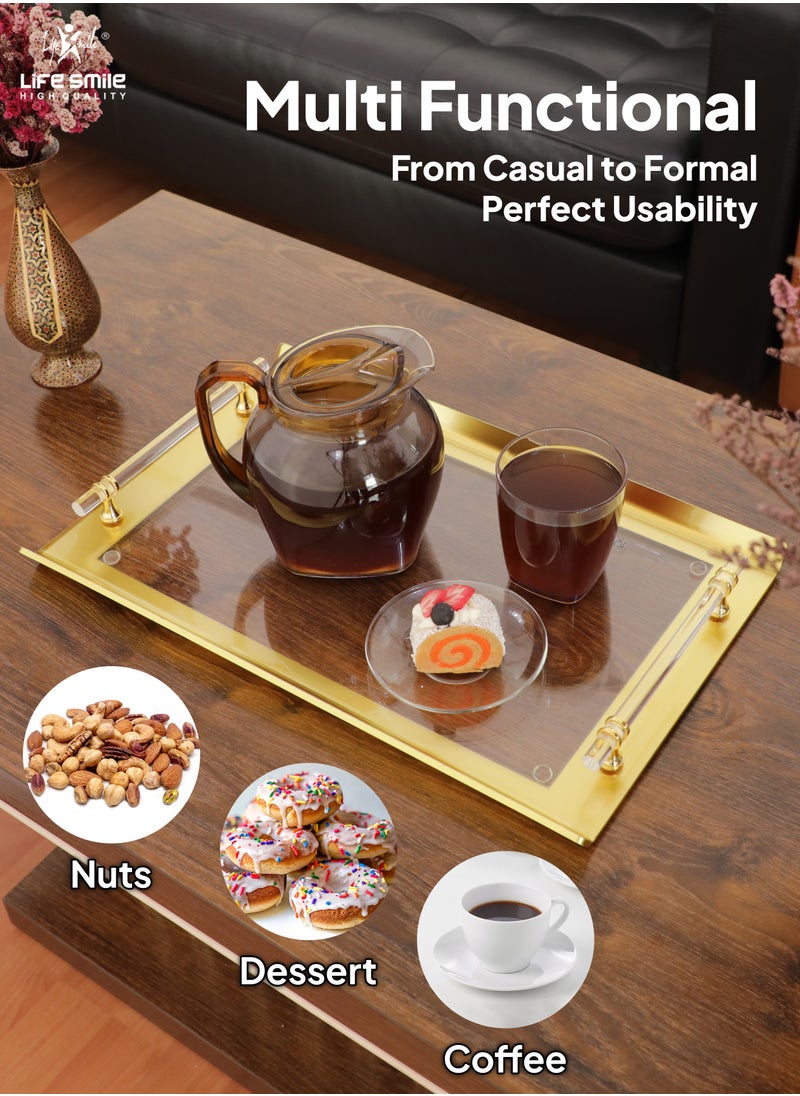 Life Smile - Acrylic Tray, Clear Tray, Acrylic Serving Tray with Handles for Ottoman, Coffee, Appetizer, Breakfast (Clear) - Image 1