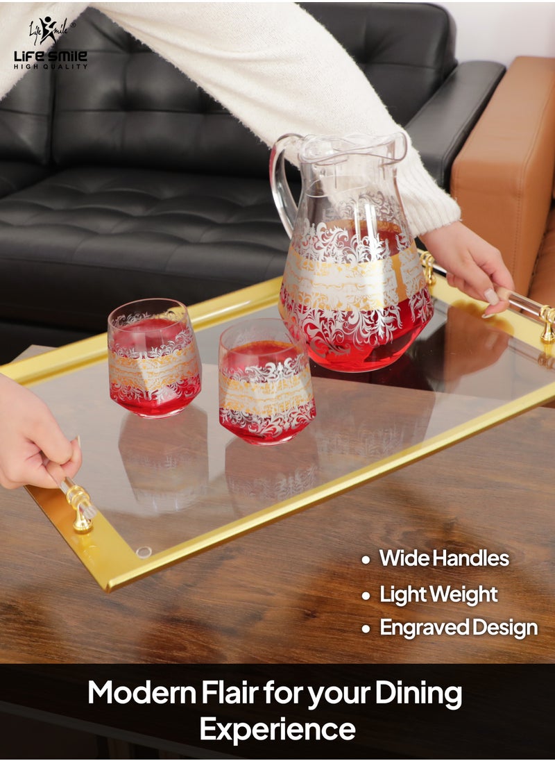 Life Smile - Acrylic Tray, Clear Tray, Acrylic Serving Tray with Handles for Ottoman, Coffee, Appetizer, Breakfast (Clear) - Image 1