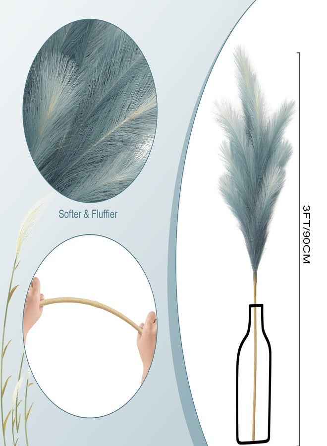 KALYLOC مجموعة كاليلوك من 6 قطع من عشب البامباس الصناعي الملون، أغصان نبات البردي الصناعية الرقيقة، ديكور بوهيمي، سيقان عشب البامباس الطويلة الرقيقة لتزيين غرفة المعيشة وحفلات الزفاف (أزرق) - Image 2