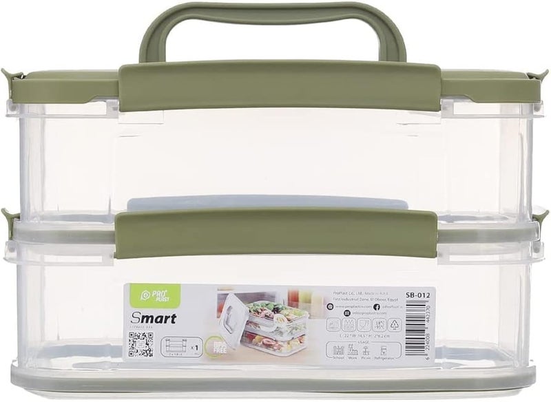 Plastic Rectangle Divided Lunch Box With 2 Slots And Sealed Lid For Keeping Food - Tansparent Green