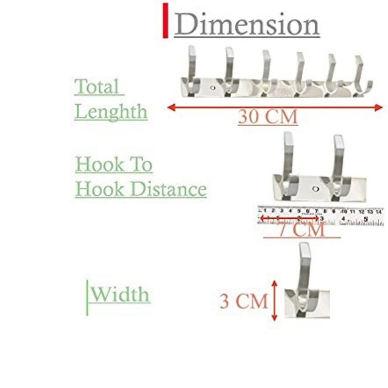 Cossimo Stainless Steel Fescue 6 Pin Cloth Hanger Wall Mounted Bathroom Cloth Hanger,Cloth Wall Hook,Door Hooks Rail for Hanging Keys,Clothes,Towel - Pack of 2 - Image 2