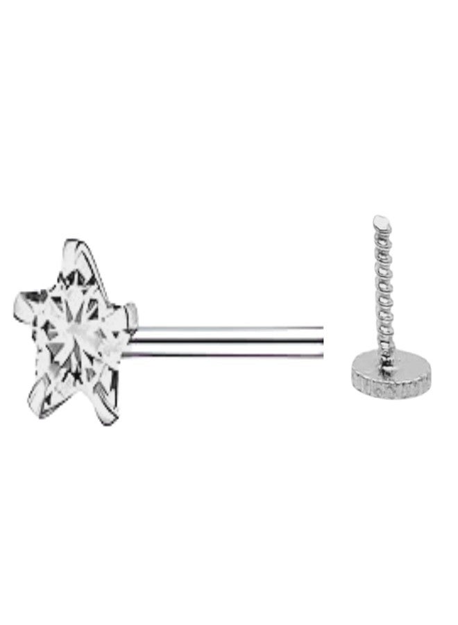 DARSHRAJ 925 Sterling Silver White Star Zircon Nose Pin with Screw Back for Girls Women 3 MM Single Pic - Image 1