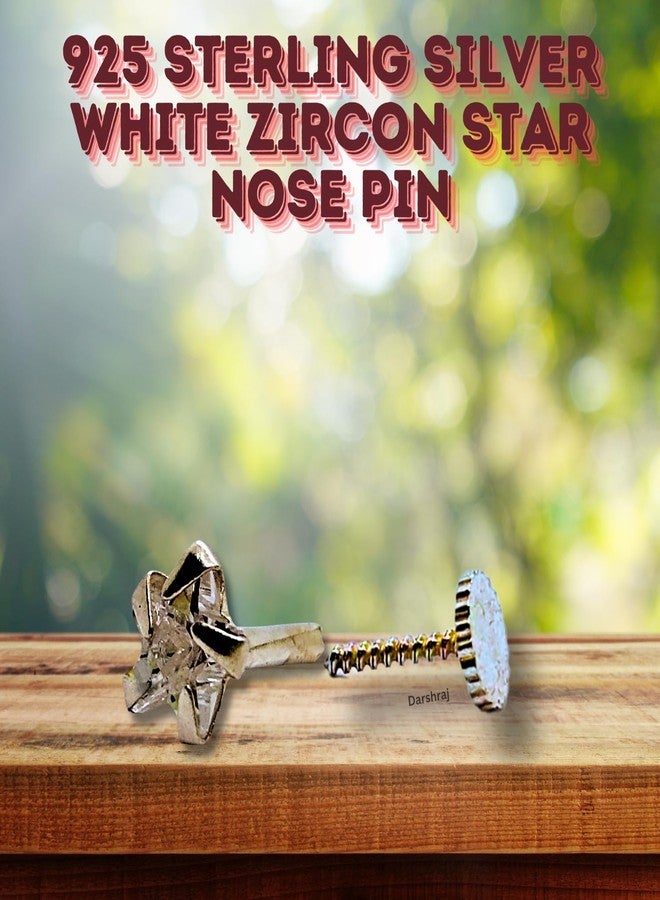 DARSHRAJ 925 Sterling Silver White Star Zircon Nose Pin with Screw Back for Girls Women 3 MM Single Pic - Image 2