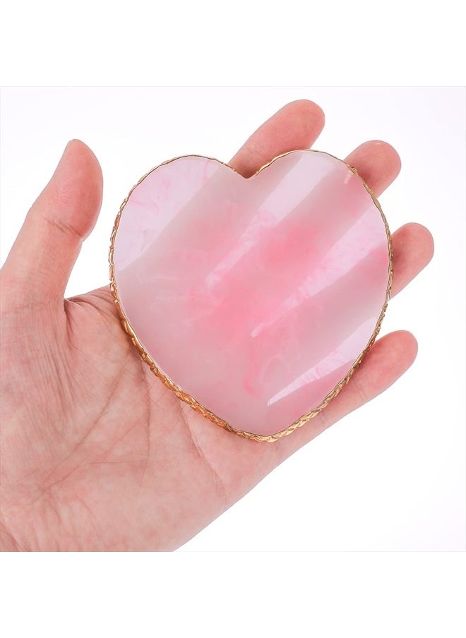 WLLHYF - Resin Nail Art Palette, 2 Pieces Nail Mixing Palette Nail Art Painting Mixed Color Palettes Cosmetic Mixing Tools Golden Edge Nail Holder Display Board (Heart shaped-2pcs) - Image 1