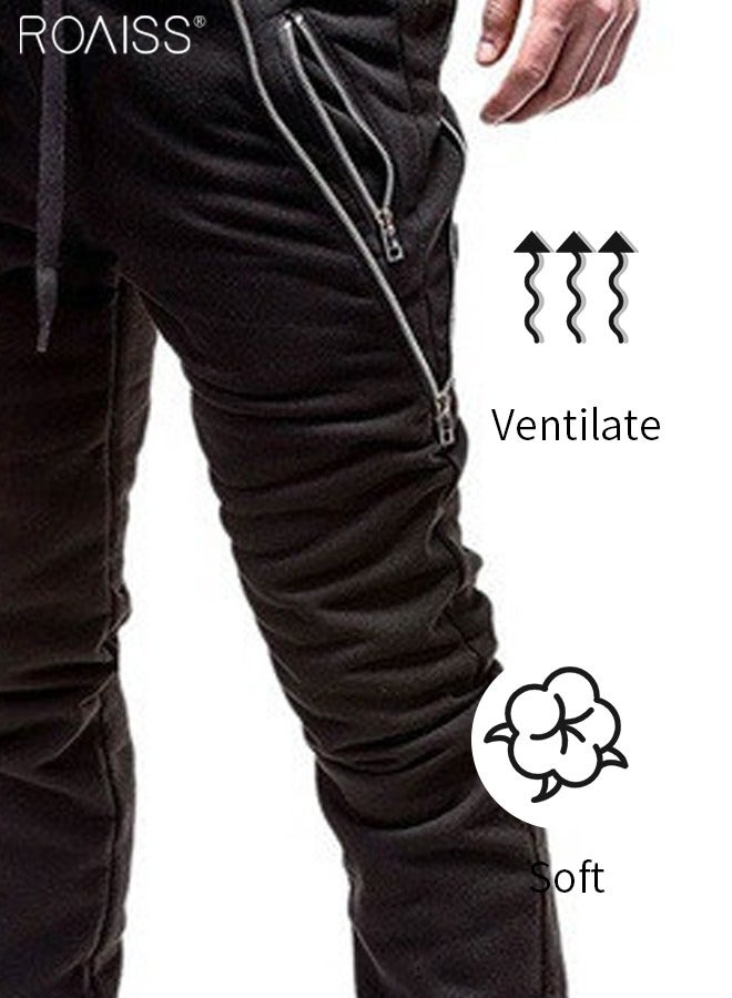 roaiss Men's Joggers Sweatpants Zipper Pocket Bottoms Athletic Breathable Quick Dry Moisture Wicking Fitness Gym Workout Running Sportswear Activewear Solid Colored - Image 3
