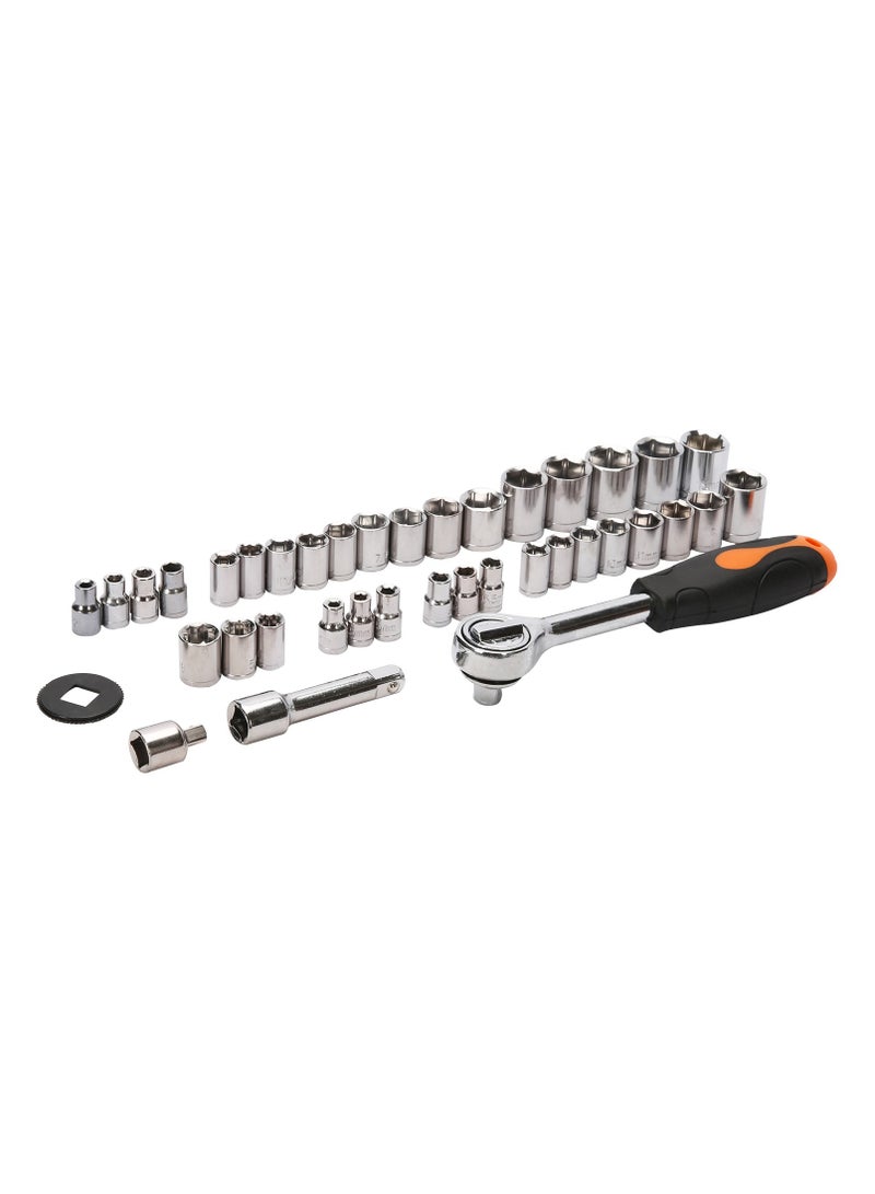 KSEIBI Hand Tool Professional Hexagon Socket and Ratchet Set, 1/4" 38-PC, Anti Rust, Chrome Steel Mirror Polish, Self-Locking Drive Head, Mechanic Tool Kits for Household  and Auto Repair & Bike.  - Image 1
