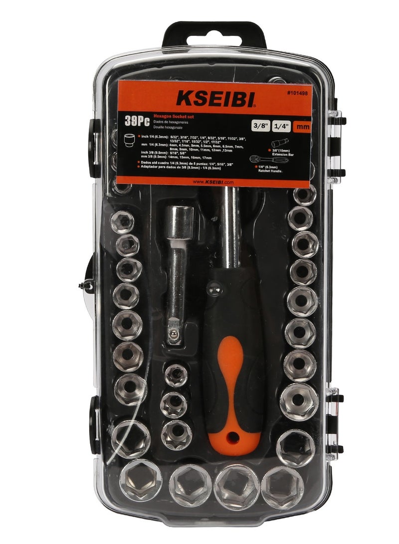 KSEIBI Hand Tool Professional Hexagon Socket and Ratchet Set, 1/4" 38-PC, Anti Rust, Chrome Steel Mirror Polish, Self-Locking Drive Head, Mechanic Tool Kits for Household  and Auto Repair & Bike.  - Image 4
