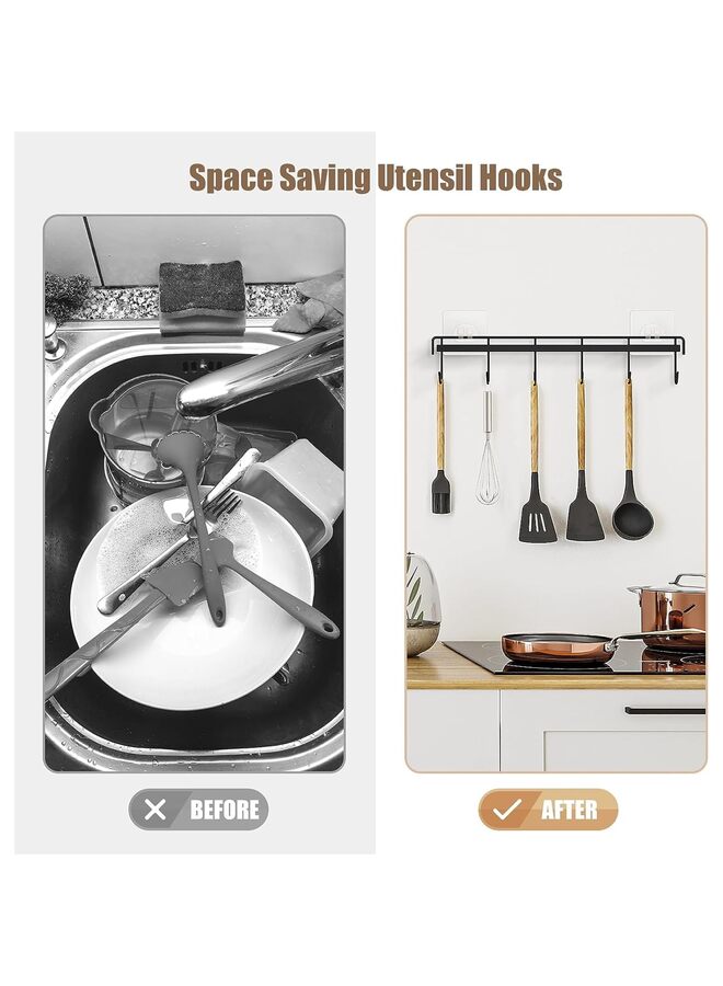 يُسلِّم حامل أدوات مطبخ مثبت على الحائط، قطعتان من خطافات حامل أدوات المطبخ اللاصقة الموفرة للمساحة بدون حفر مع قطعتين لاصقتين احتياطيتين للمطبخ والحمام وغرفة المعيشة (اللون: أسود) - Image 2