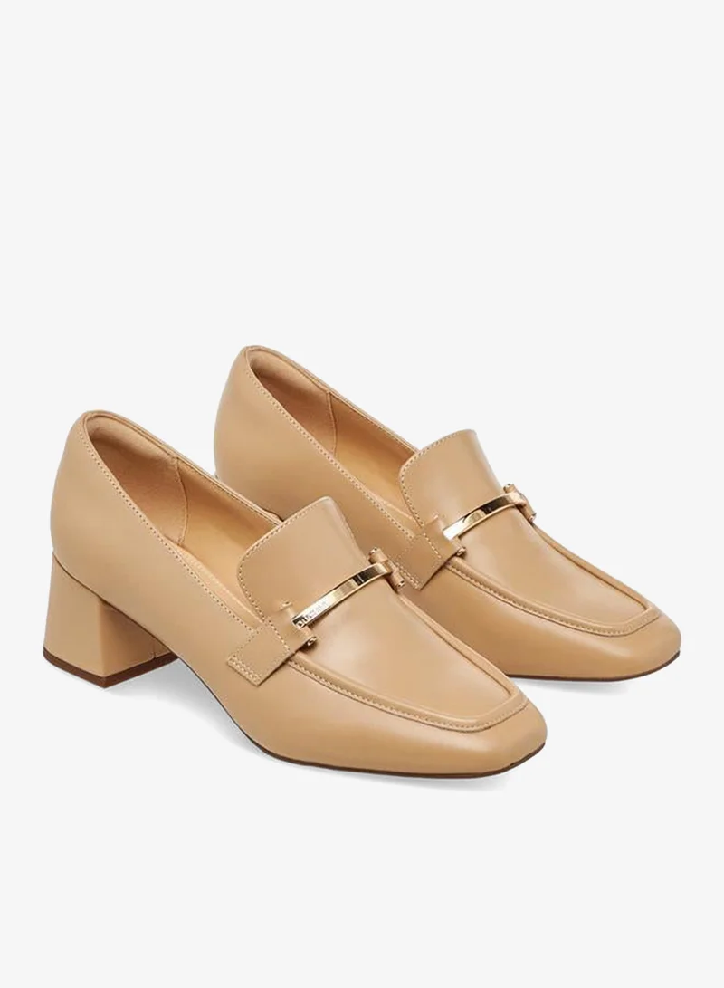 DUCHINI Women Block Heel Leather Loafers