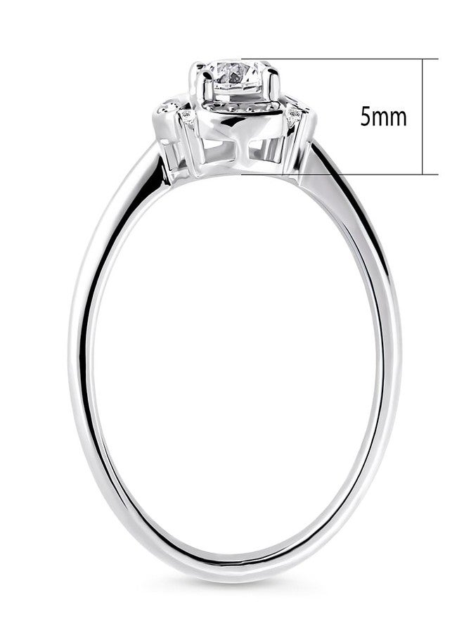 بيركيل خاتم بيريكل من الفضة الإسترلينية بتصميم زهرة مرصع بالزركونيا المكعبة المستديرة، مطلي بالروديوم، مقاس 7 - Image 4