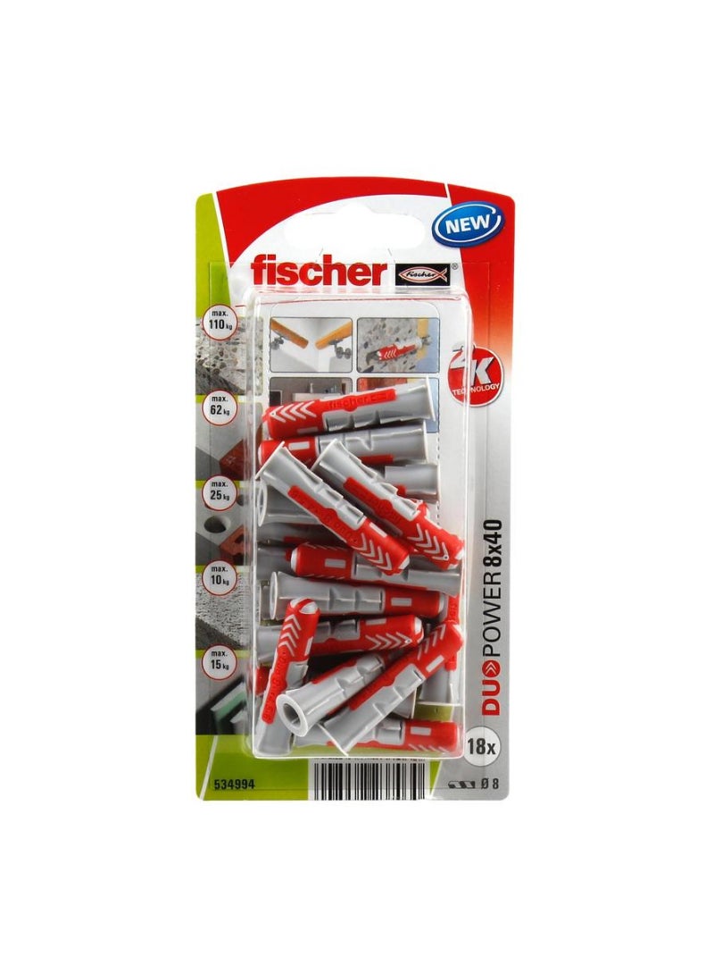 Fischer Fischer DuoPower Universal Wall Anchor Pack 0.8 x 4cm 18Pcs