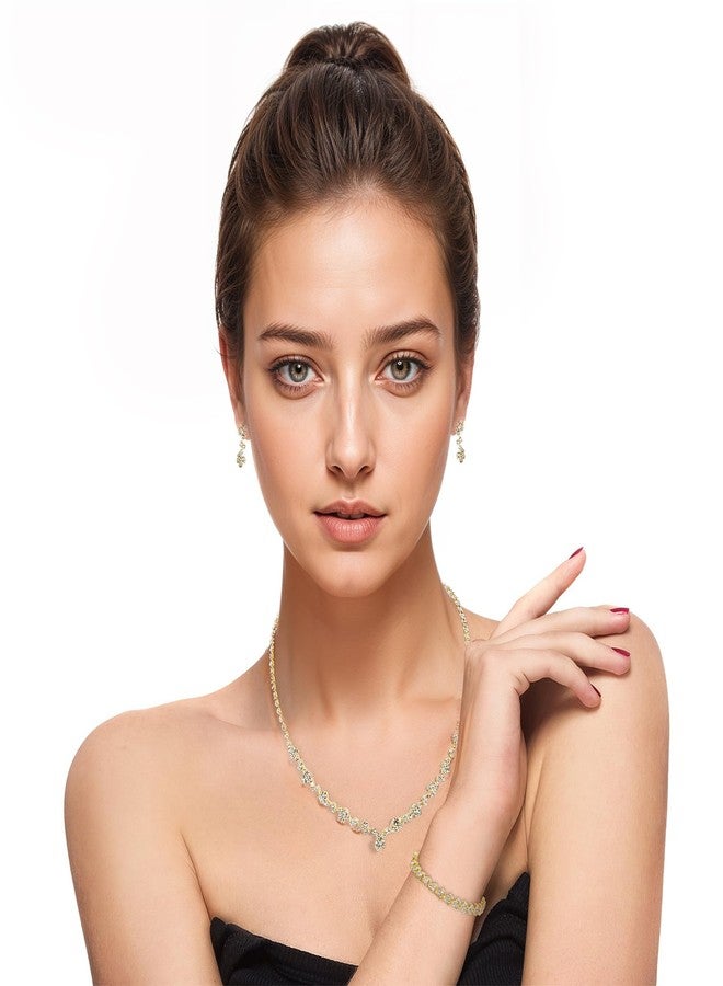 Yolev Bridal Wedding Jewelry Sets Wedding Elegant Gold Rhinestone Necklace Earrings Bracelet for Women Bridesmaid Gold Jewelry Set Formal Costume Accessories for Women - Image 5