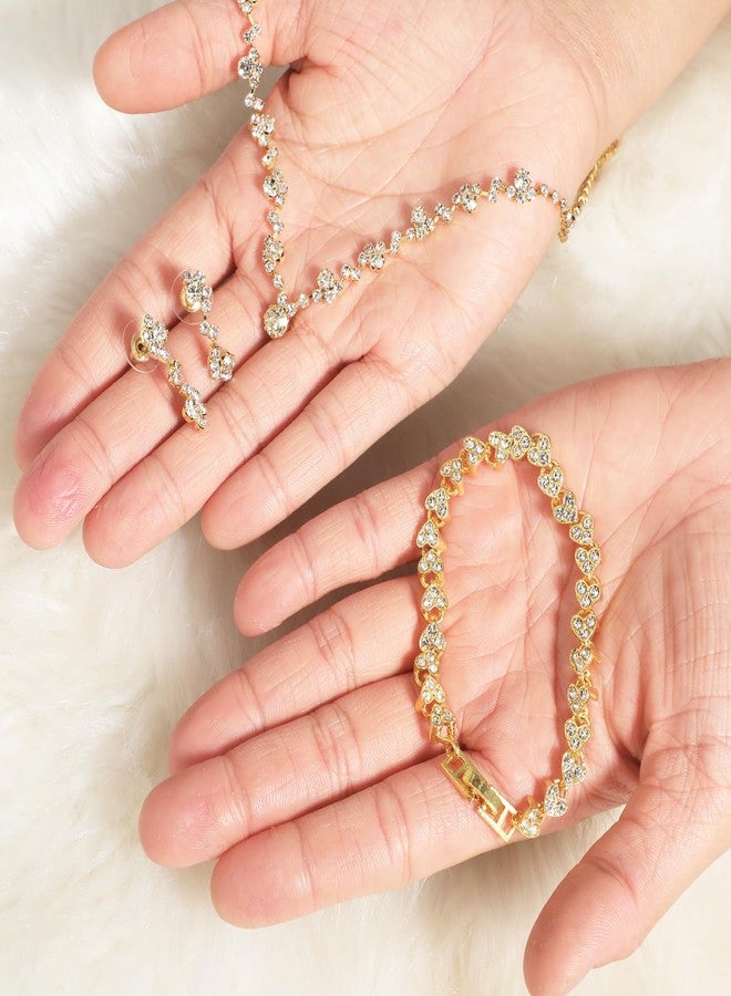 Yolev Bridal Wedding Jewelry Sets Wedding Elegant Gold Rhinestone Necklace Earrings Bracelet for Women Bridesmaid Gold Jewelry Set Formal Costume Accessories for Women - Image 4